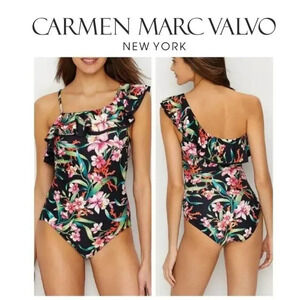 Carmen Marc Valvo Ruffled floral One-Shoulder Women's one Piece Swimsuit…